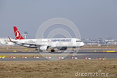 Frankfurt International Airport â€“ Turkish Airlines Airbus A321 takes off Editorial Stock Photo